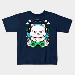 kitty gamer, game addicts Kids T-Shirt